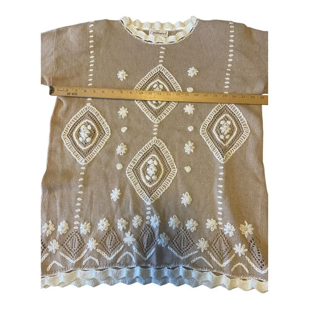Vintage WORTHINGTON Women's Embroidered Tunic Sweater Large Boho Cottagcore